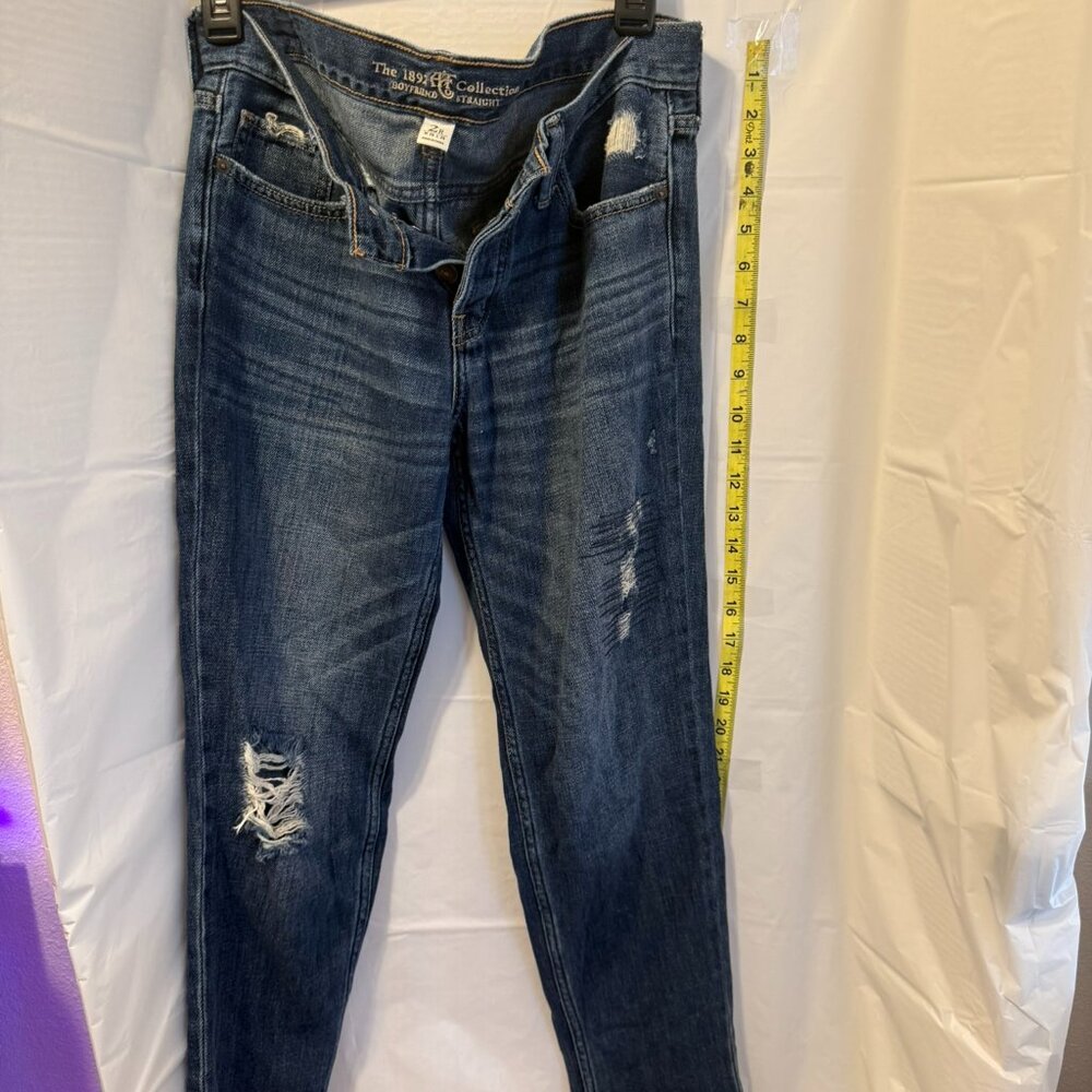 A&F 1892 Boyfriend Straight Distressed Dark Wash Button Fly Jeans Size 2R 26x26